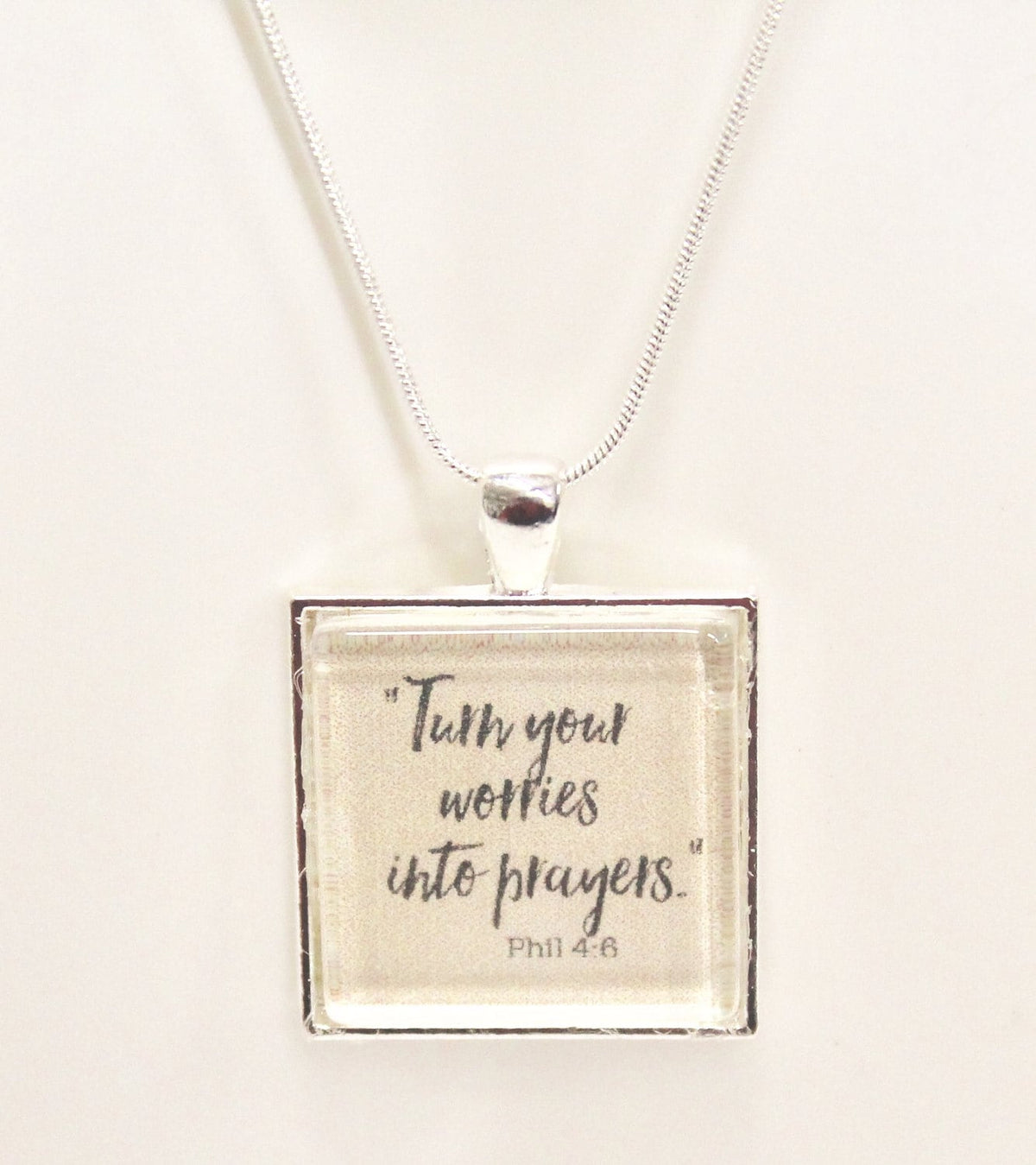 Turn Your Worries Into Prayer Phil 4:6 Pendant on Silver Chain, Bible Verse Jewelry, Sympathy Gift, Gift For Her, Prayer Jewelry