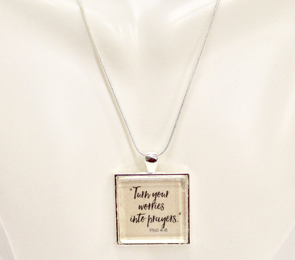 Turn Your Worries Into Prayer Phil 4:6 Pendant on Silver Chain, Bible Verse Jewelry, Sympathy Gift, Gift For Her, Prayer Jewelry