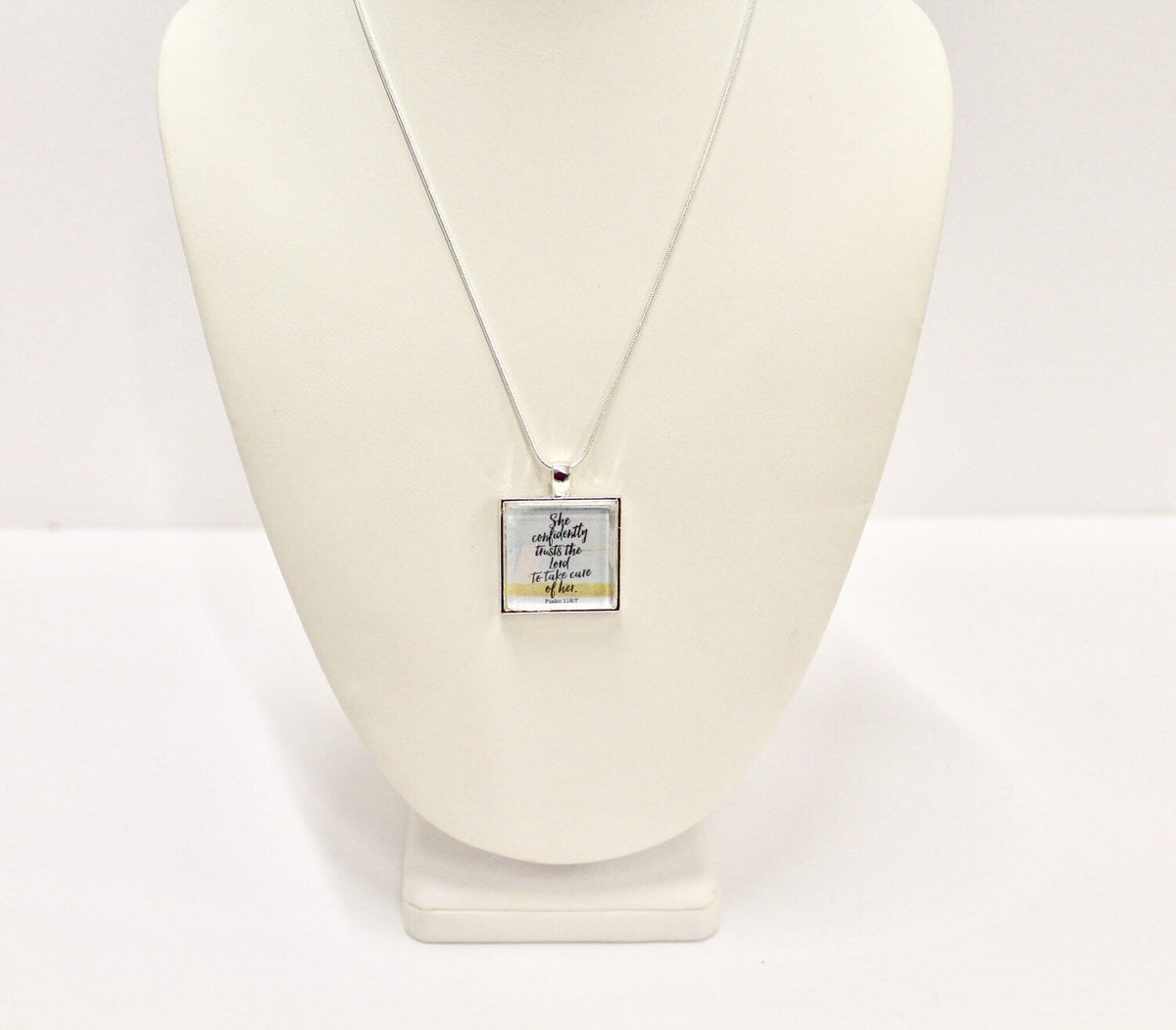 She Confidently Trusts The Lord to Take Care Of Her Psalms 112:7 Pendant on Silver Chain, Bible Verse Jewelry, Religious Jewelry