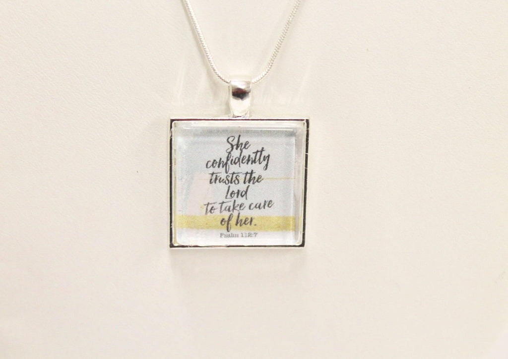 She Confidently Trusts The Lord to Take Care Of Her Psalms 112:7 Pendant on Silver Chain, Bible Verse Jewelry, Religious Jewelry