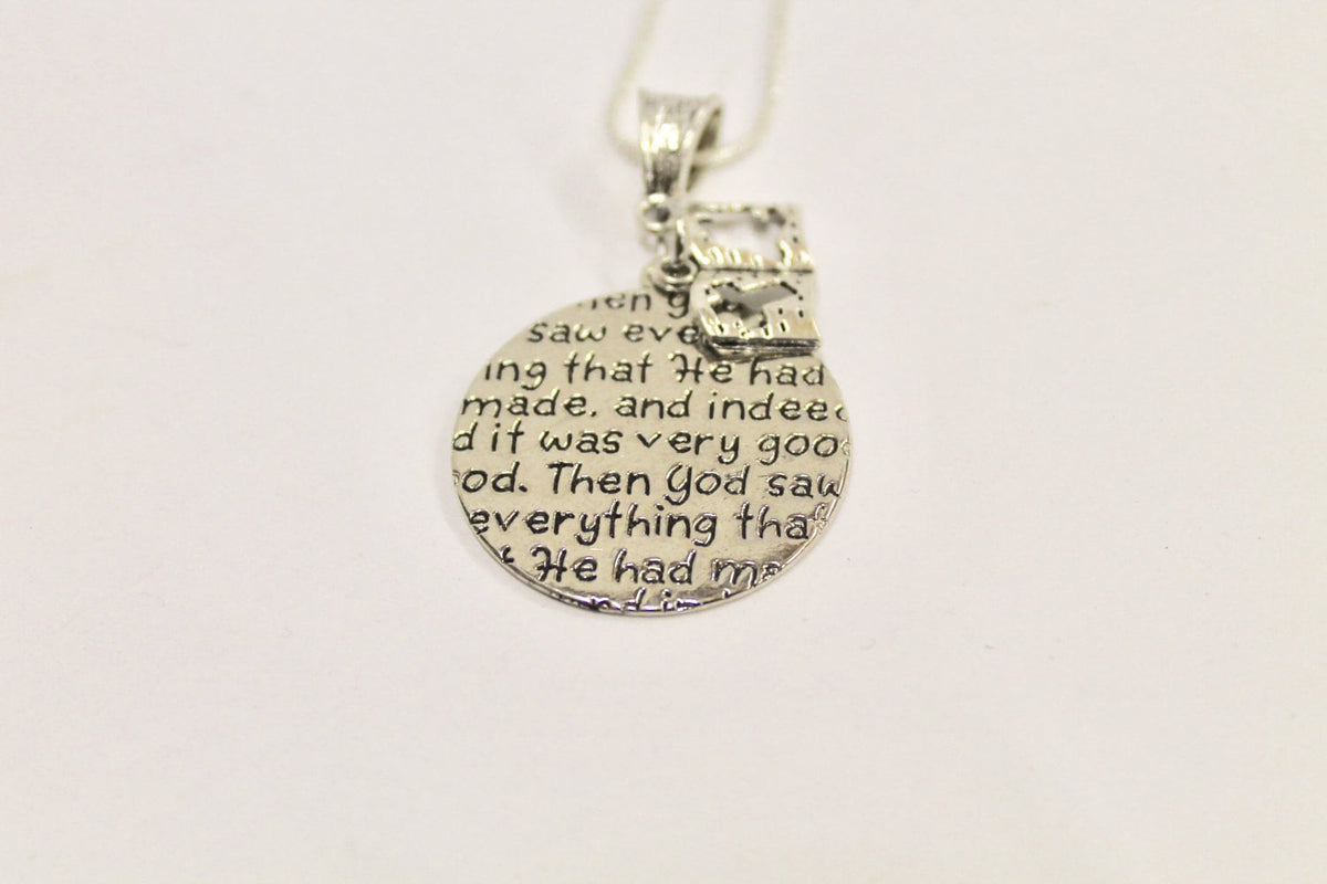 In The Beginning Genesis Pendant on Silver Chain, Bible Verse Jewelry, Gift For Her, Girlfriend Gift, Religious Jewelry