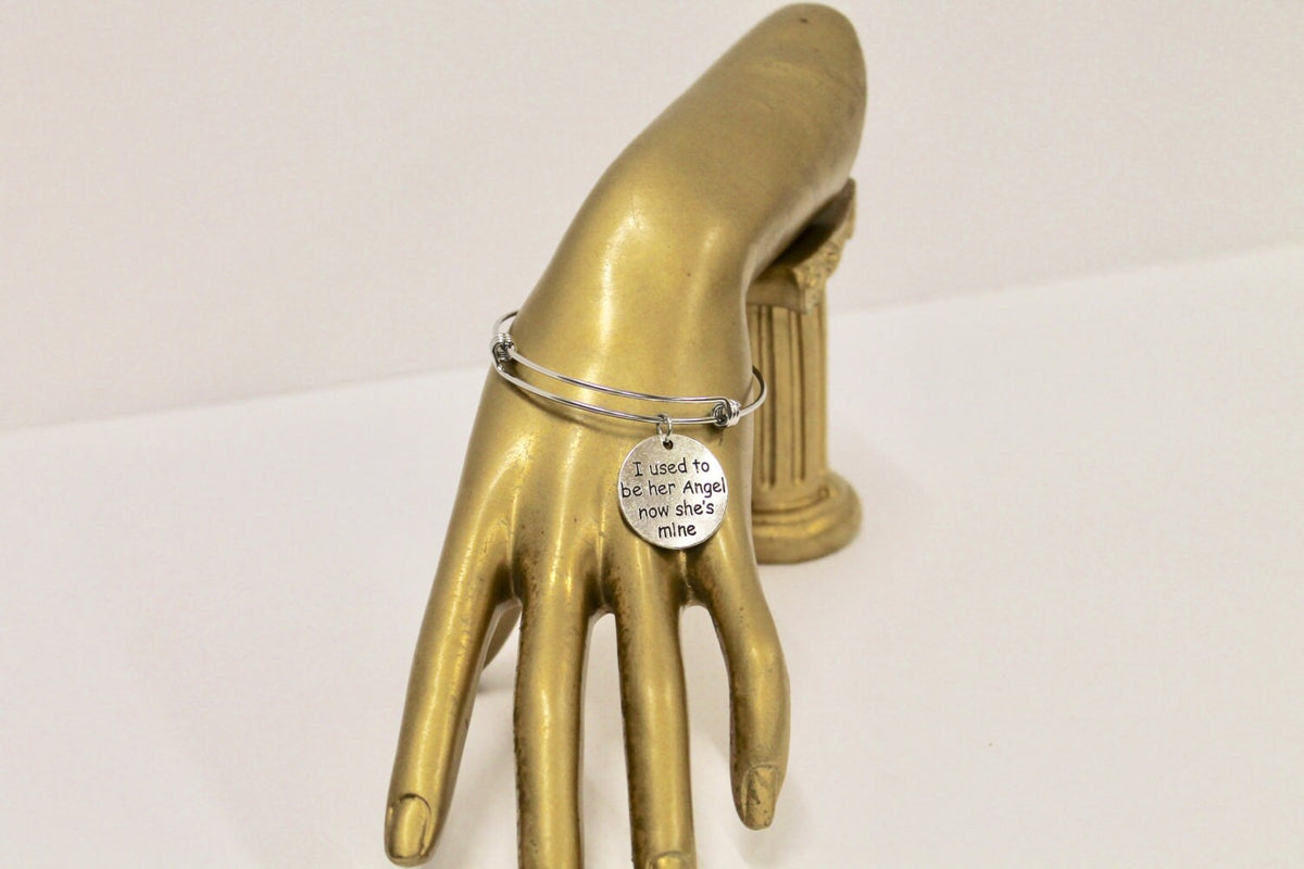 “I Used to Be Her Angel, Now She’s Mine” Expanding Bangle Charm Bracelet