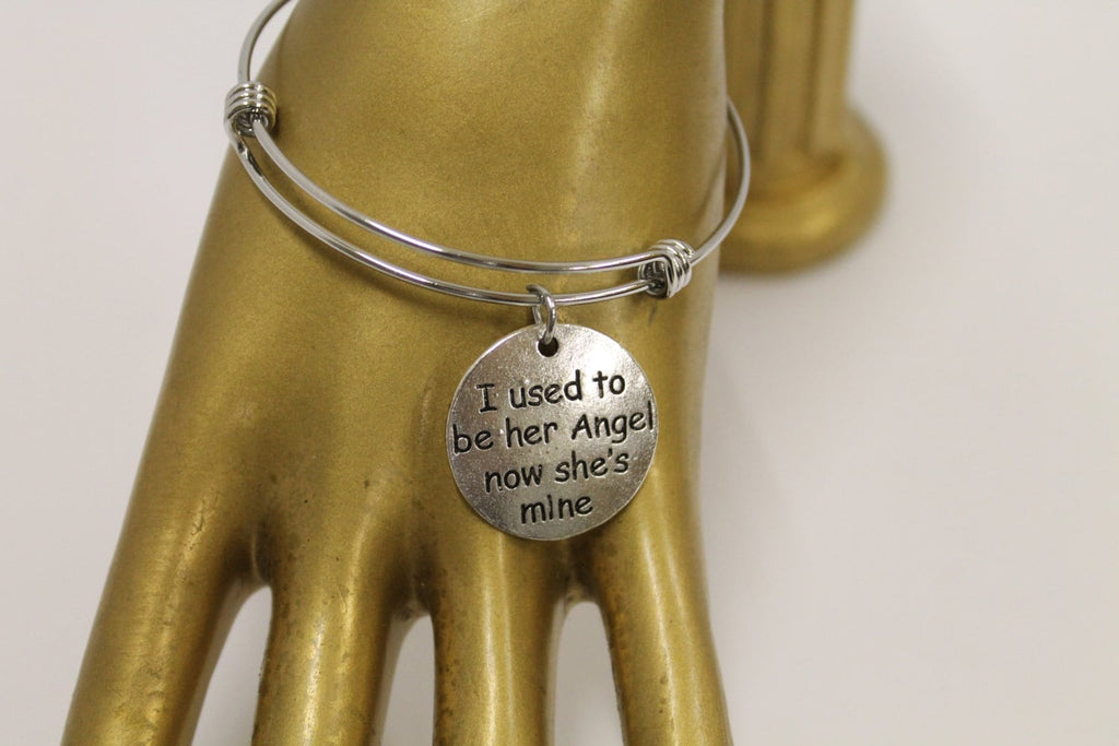 “I Used to Be Her Angel, Now She’s Mine” Expanding Bangle Charm Bracelet