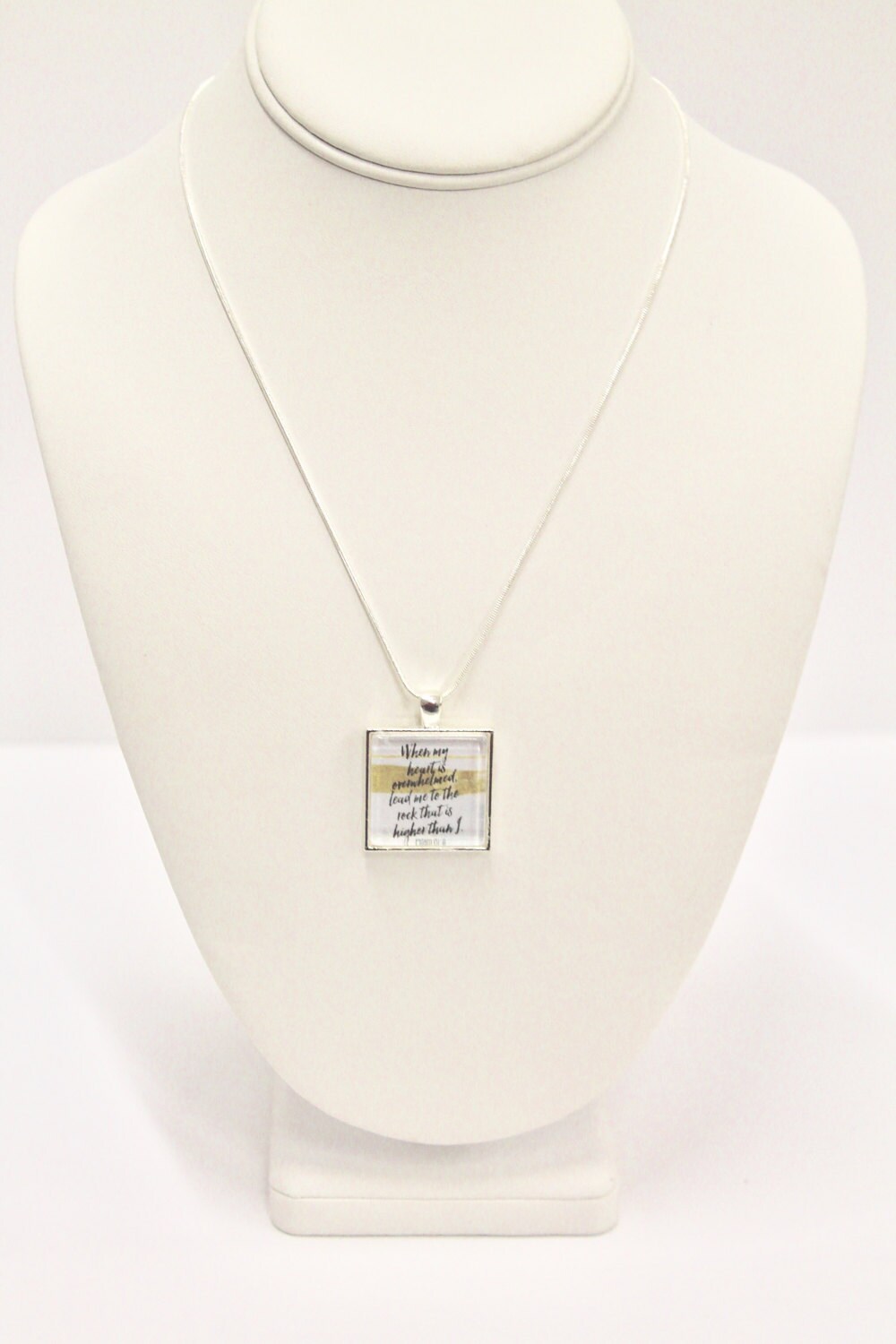 When My Heart Is Overwhelmed Psalms 61:2 Pendant on Silver Chain, Bible Verse Jewelry, Sympathy Gift, Religious Jewelry, Inspire