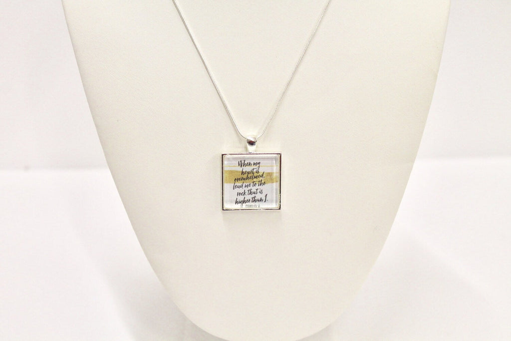 When My Heart Is Overwhelmed Psalms 61:2 Pendant on Silver Chain, Bible Verse Jewelry, Sympathy Gift, Religious Jewelry, Inspire