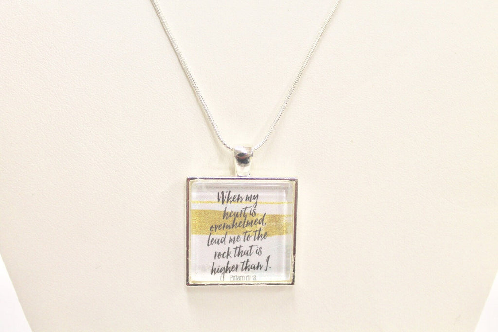 When My Heart Is Overwhelmed Psalms 61:2 Pendant on Silver Chain, Bible Verse Jewelry, Sympathy Gift, Religious Jewelry, Inspire