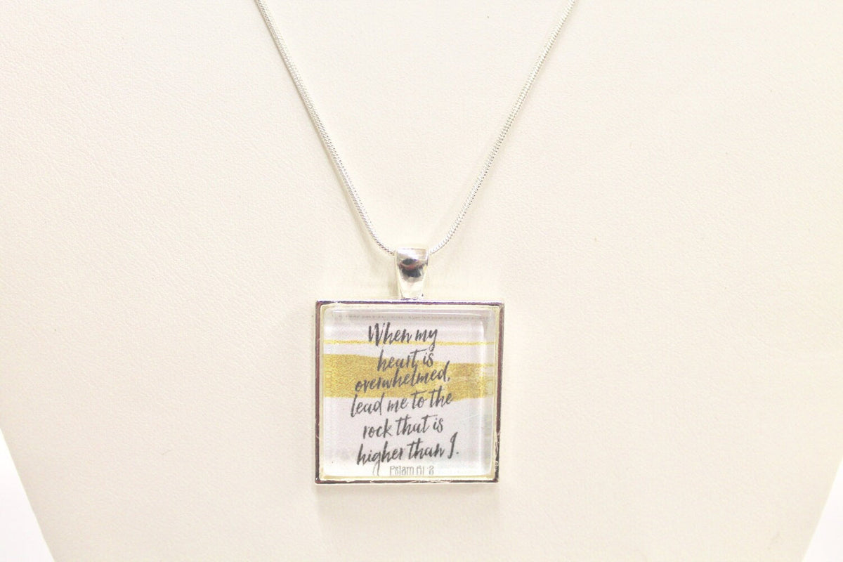 When My Heart Is Overwhelmed Psalms 61:2 Pendant on Silver Chain, Bible Verse Jewelry, Sympathy Gift, Religious Jewelry, Inspire