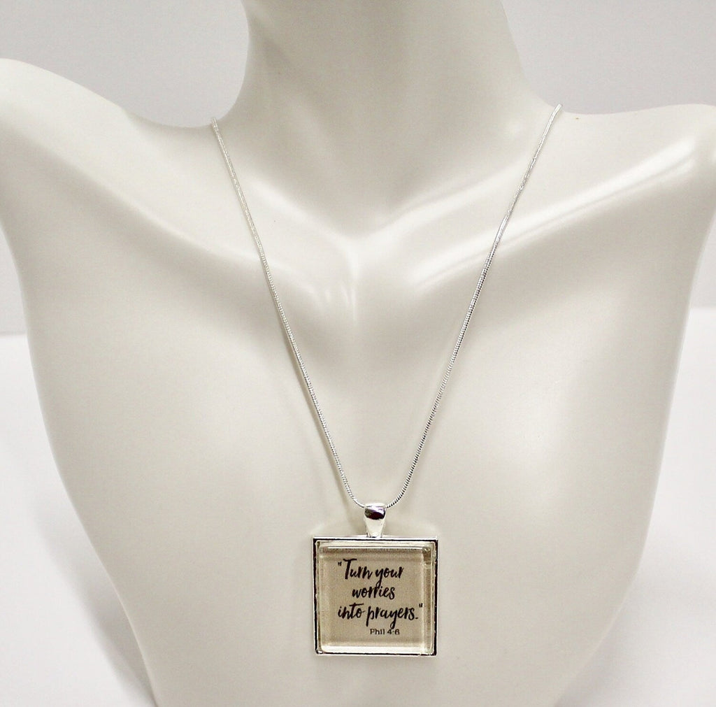 Turn Your Worries Into Prayer Phil 4:6 Pendant on Silver Chain, Bible Verse Jewelry, Sympathy Gift, Gift For Her, Prayer Jewelry