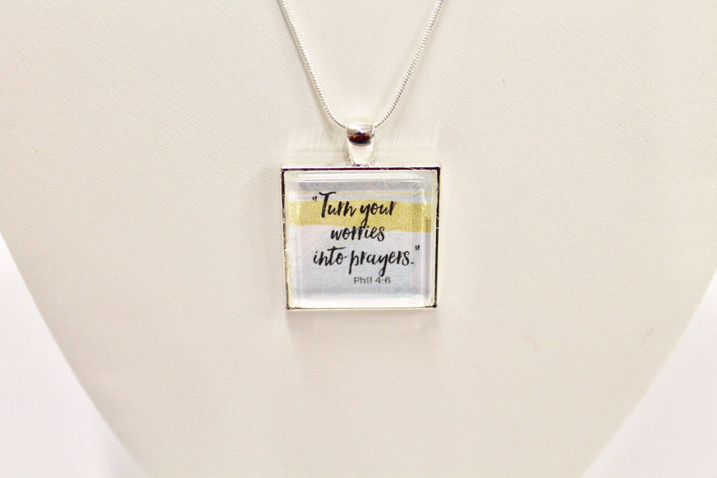 Turn Your Worries Into Prayer Phil 4:6 Pendant on Silver Chain, Bible Verse Jewelry, Sympathy Gift, Gift For Her, Prayer Jewelry