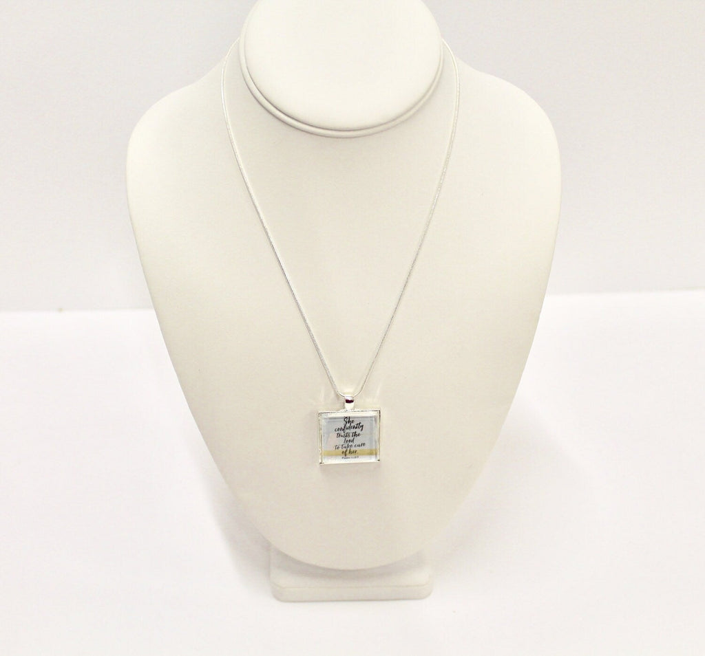 She Confidently Trusts The Lord to Take Care Of Her Psalms 112:7 Pendant on Silver Chain, Bible Verse Jewelry, Religious Jewelry