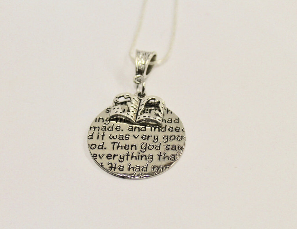 In The Beginning Genesis Pendant on Silver Chain, Bible Verse Jewelry, Gift For Her, Girlfriend Gift, Religious Jewelry