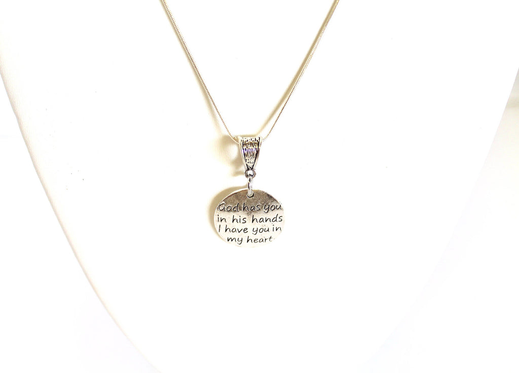 God Has You In His Hands I Have You In My Heart Pendant on Silver Chain, Wife Jewelry, Christian Jewelry Gift For Her, Remembrance