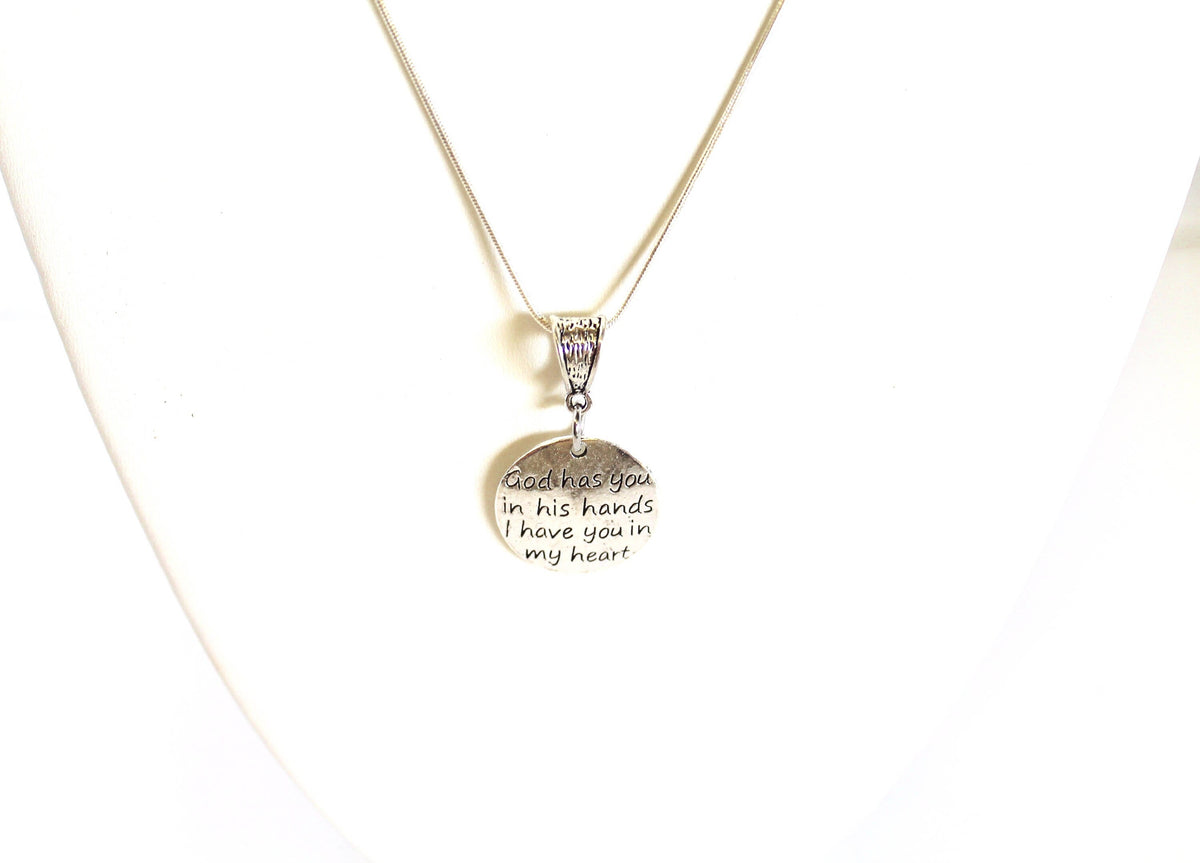 God Has You In His Hands I Have You In My Heart Pendant on Silver Chain, Wife Jewelry, Christian Jewelry Gift For Her, Remembrance