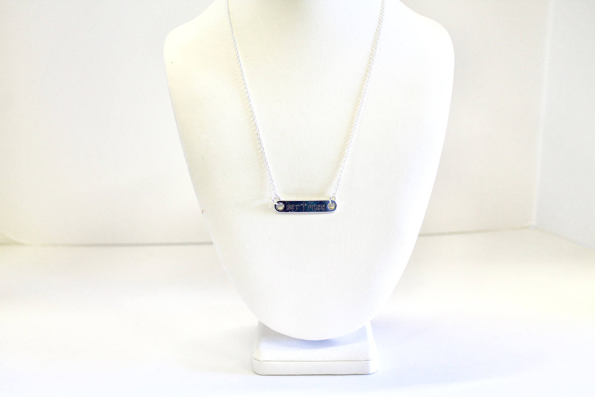 Set Free Cross Pendant Bar Necklace — Baptism Gift