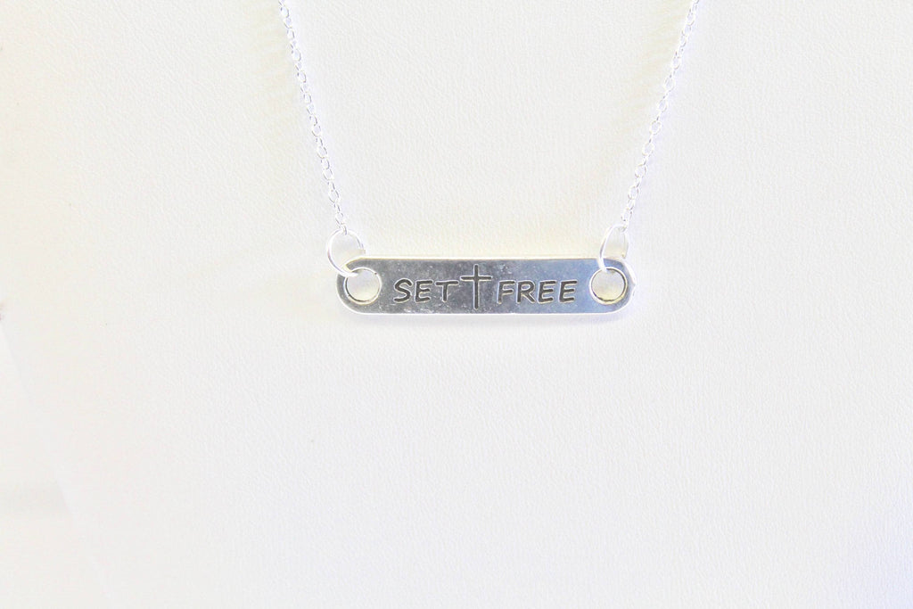 Set Free Cross Pendant Bar Necklace — Baptism Gift