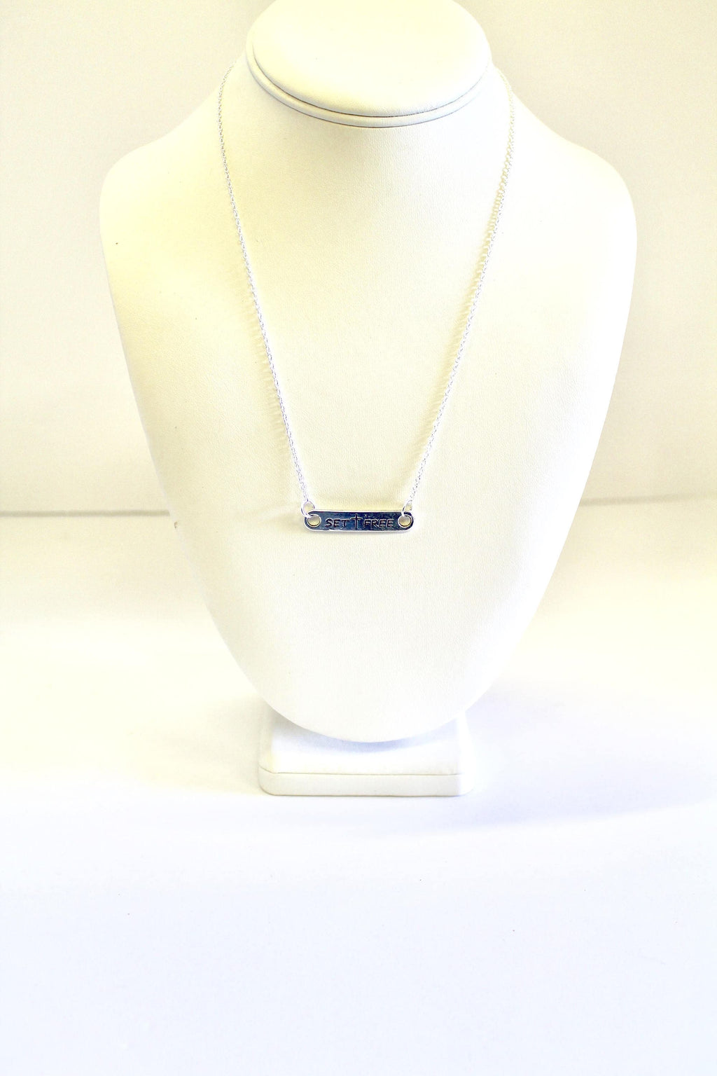 Set Free Cross Pendant Bar Necklace — Baptism Gift