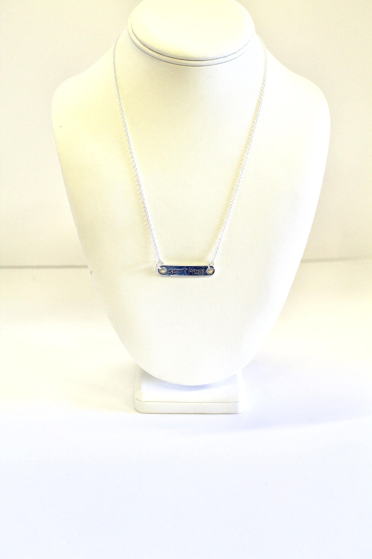 Set Free Cross Pendant Bar Necklace — Baptism Gift