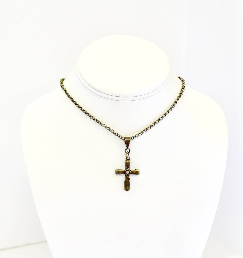 Antique Brass Cross Mustard Seed Necklace, Luke 17:6 Bible Verse Jewelry, Bible Verse Gift For Her, Faith Jewelry Graduation Gift