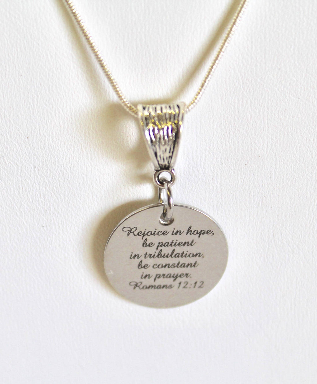 Rejoice In Hope Romans 12 12 Pendant Silver Pendant Necklace, Bible Verse Jewelry, Christian Jewelry Gift, Girlfriend Jewelry, Gift For Her