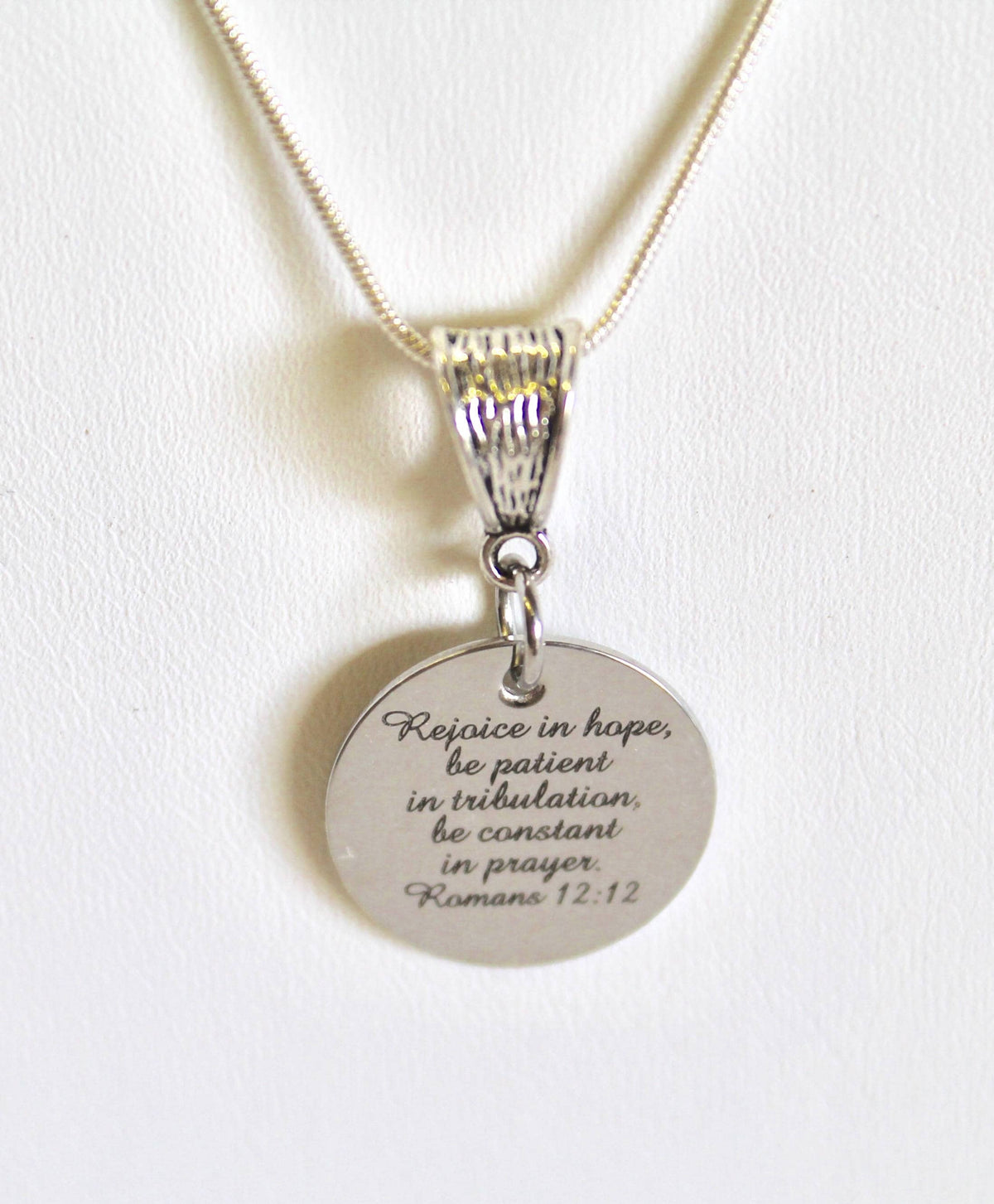 Rejoice In Hope Romans 12 12 Pendant Silver Pendant Necklace, Bible Verse Jewelry, Christian Jewelry Gift, Girlfriend Jewelry, Gift For Her