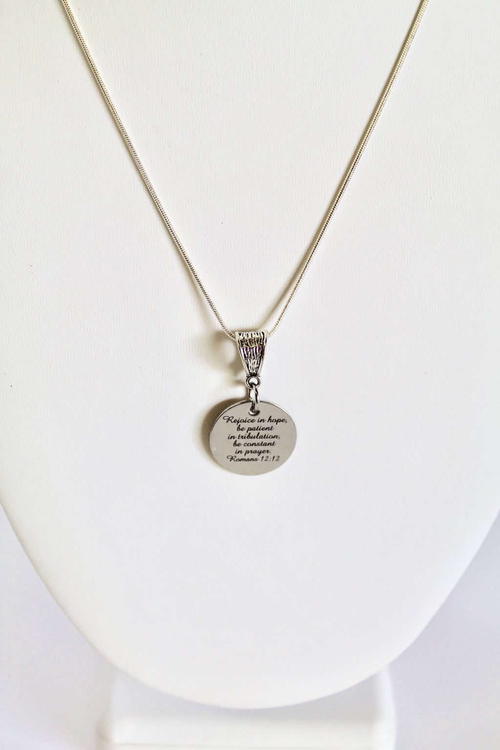 Rejoice In Hope Romans 12 12 Pendant Silver Pendant Necklace, Bible Verse Jewelry, Christian Jewelry Gift, Girlfriend Jewelry, Gift For Her