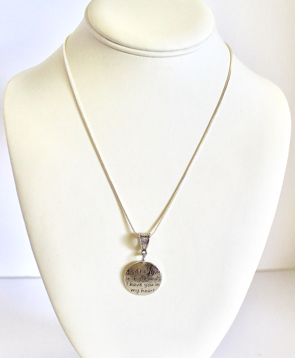 God Has You In His Hands I Have You In My Heart Pendant on Silver Chain, Wife Jewelry, Christian Jewelry Gift For Her, Remembrance