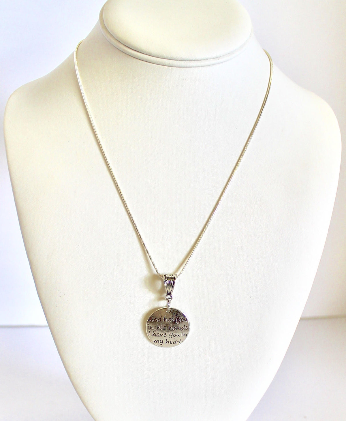 God Has You In His Hands I Have You In My Heart Pendant on Silver Chain, Wife Jewelry, Christian Jewelry Gift For Her, Remembrance