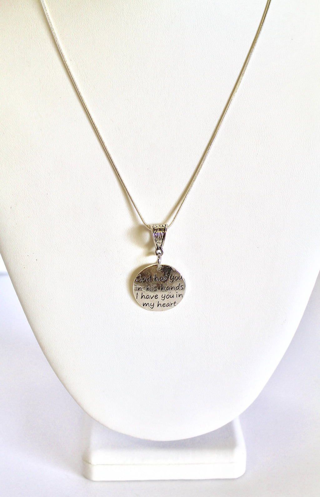 God Has You In His Hands I Have You In My Heart Pendant on Silver Chain, Wife Jewelry, Christian Jewelry Gift For Her, Remembrance