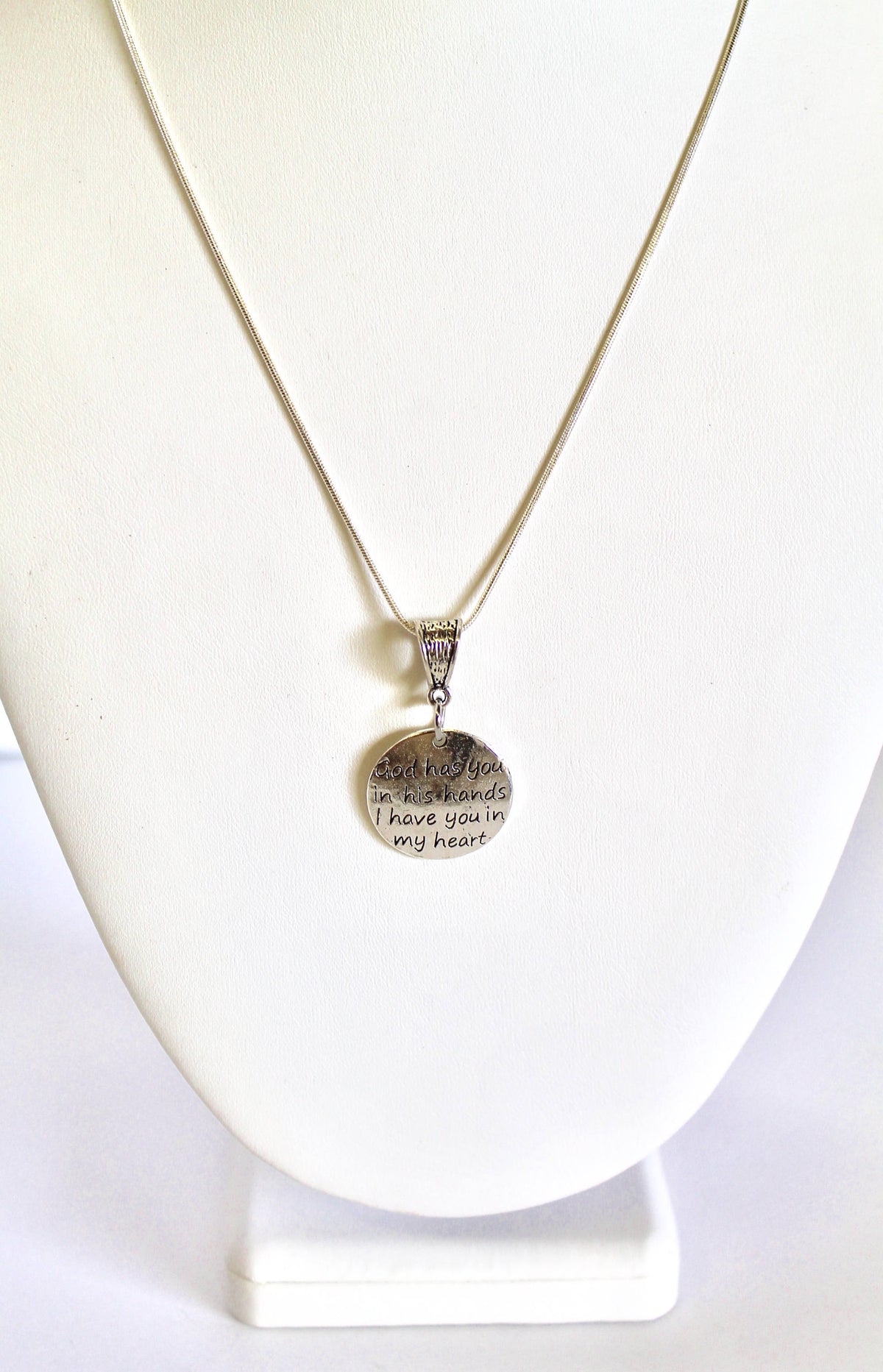 God Has You In His Hands I Have You In My Heart Pendant on Silver Chain, Wife Jewelry, Christian Jewelry Gift For Her, Remembrance