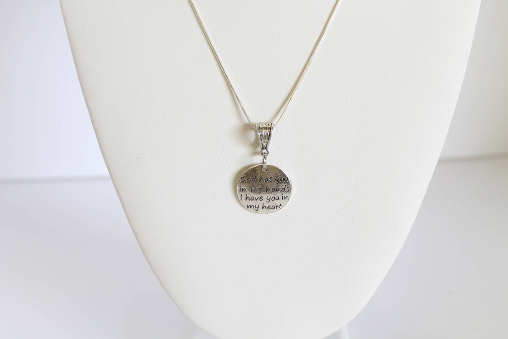 God Has You In His Hands I Have You In My Heart Pendant on Silver Chain, Wife Jewelry, Christian Jewelry Gift For Her, Remembrance