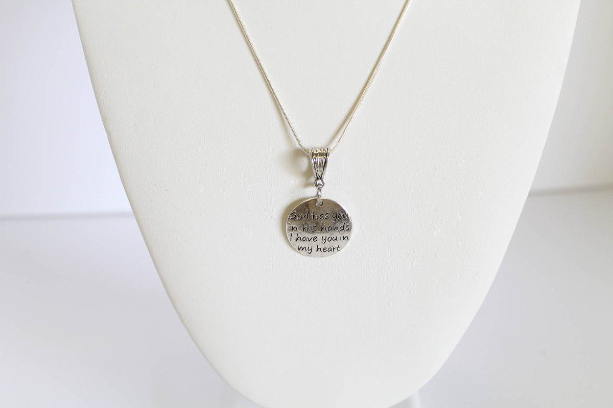 God Has You In His Hands I Have You In My Heart Pendant on Silver Chain, Wife Jewelry, Christian Jewelry Gift For Her, Remembrance