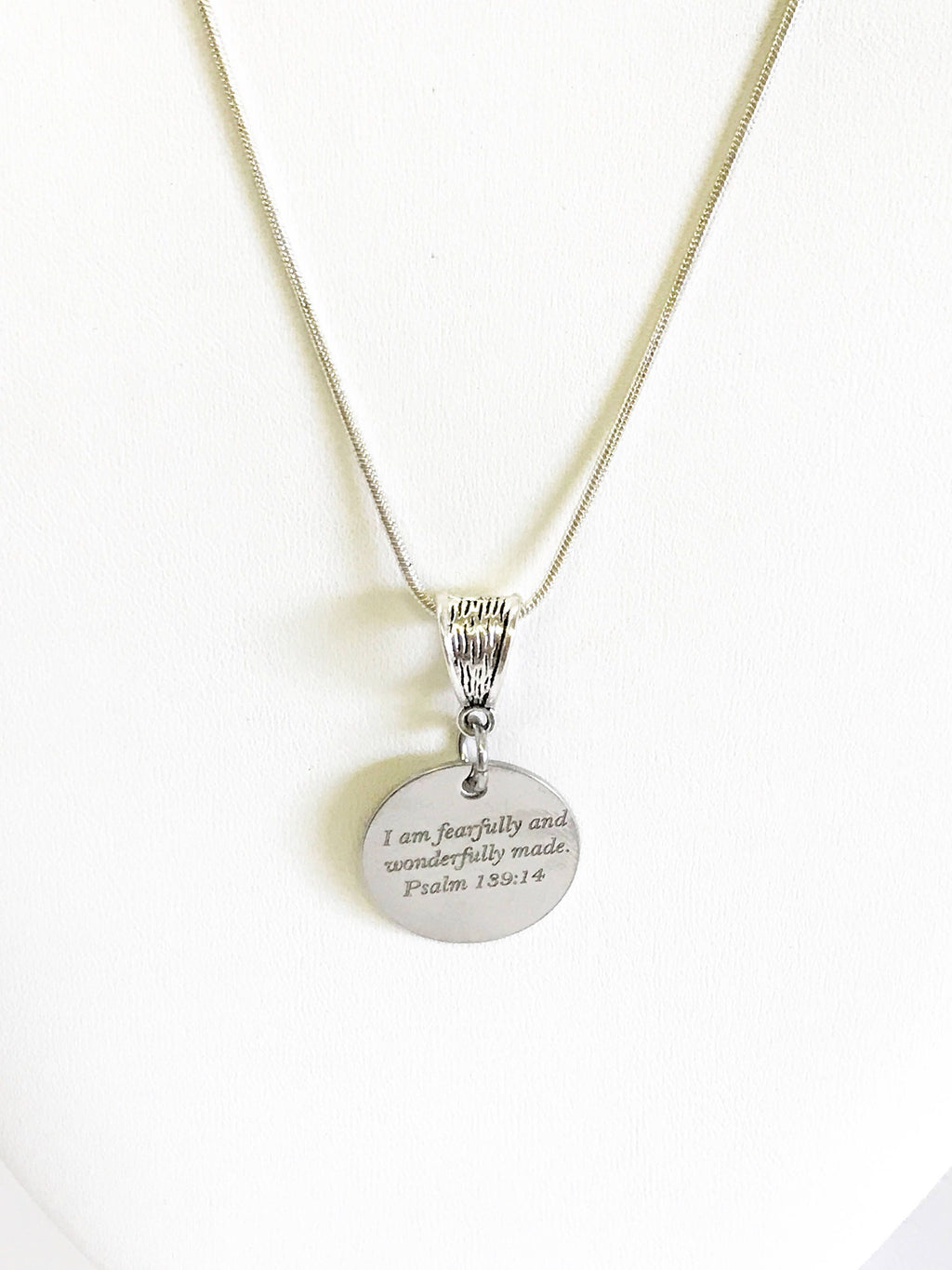 I Am Fearfully And Wonderfully Made Scripture Pendant on Silver Chain, Psalm 139:14 Bible Verse Encouragement Jewelry Gift For Her