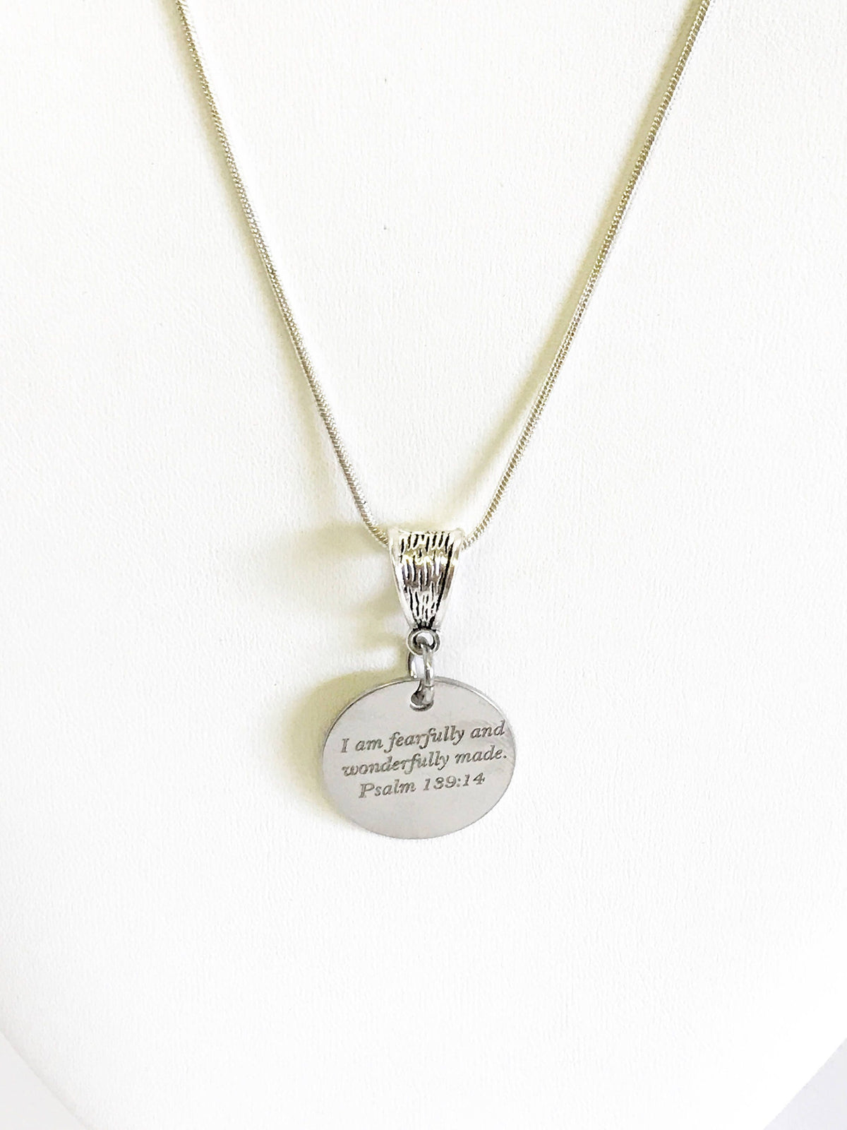 I Am Fearfully And Wonderfully Made Scripture Pendant on Silver Chain, Psalm 139:14 Bible Verse Encouragement Jewelry Gift For Her