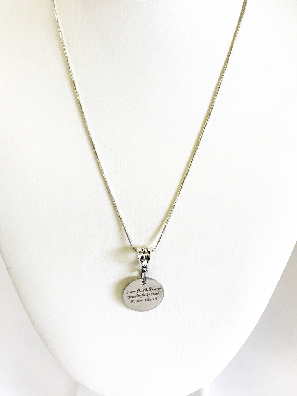 I Am Fearfully And Wonderfully Made Scripture Pendant on Silver Chain, Psalm 139:14 Bible Verse Encouragement Jewelry Gift For Her