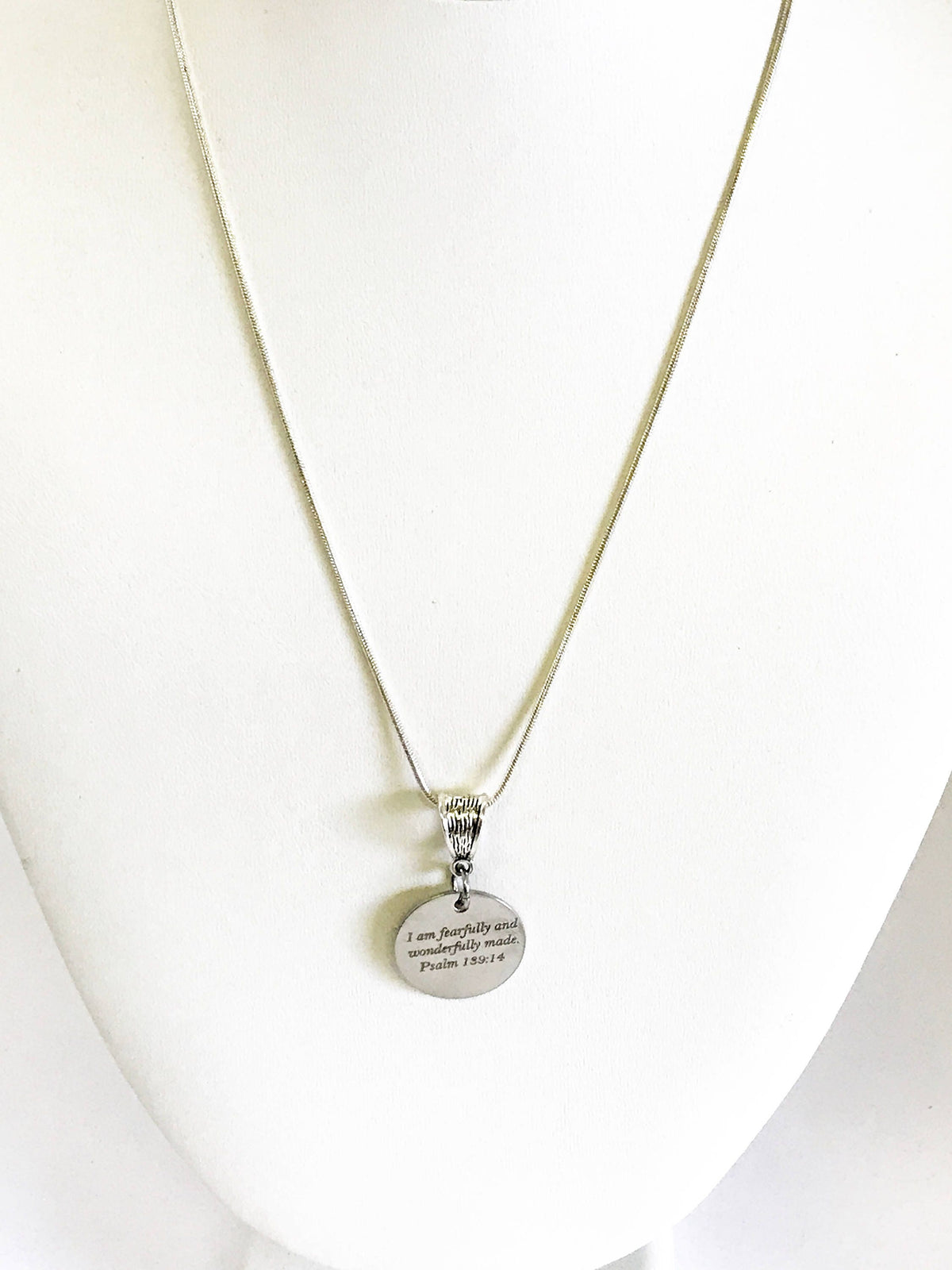 I Am Fearfully And Wonderfully Made Scripture Pendant on Silver Chain, Psalm 139:14 Bible Verse Encouragement Jewelry Gift For Her