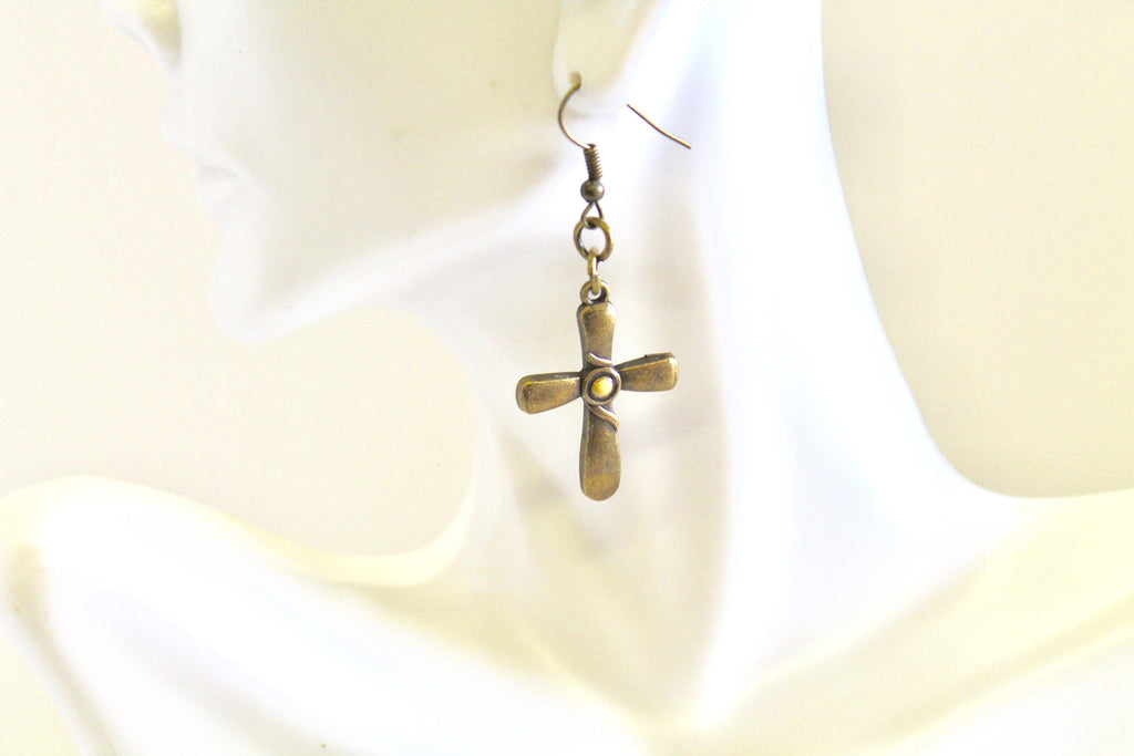 Mustard Seed Earrings, Antique Brass Cross Jewelry, Luke 17:6 Bible Verse Jewelry, Bible Verse Gift For Her, Faith Jewelry Graduation Gift