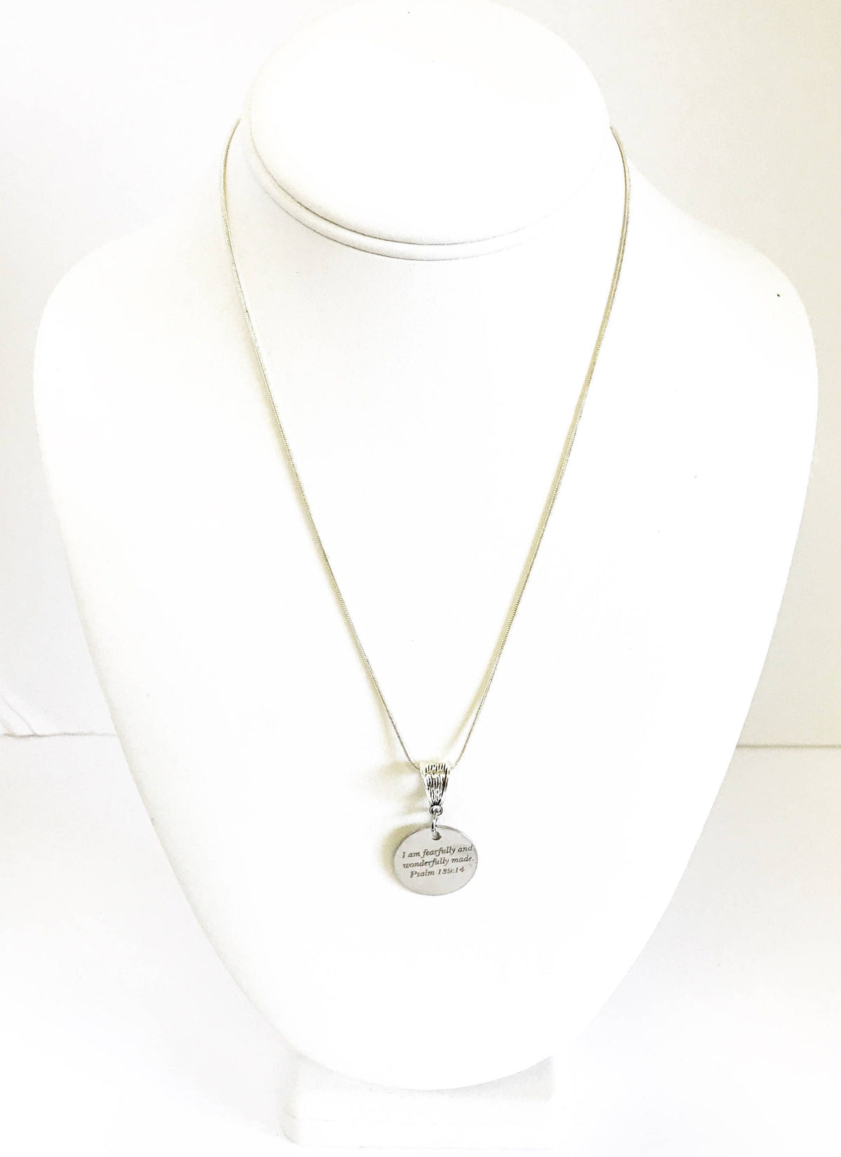 I Am Fearfully And Wonderfully Made Scripture Pendant on Silver Chain, Psalm 139:14 Bible Verse Encouragement Jewelry Gift For Her