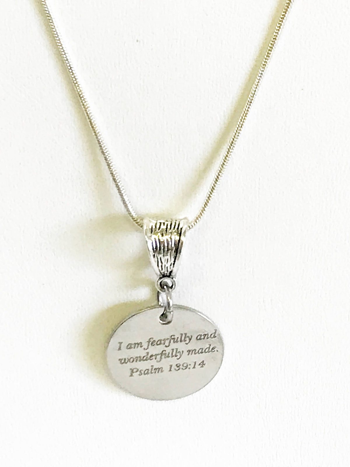 I Am Fearfully And Wonderfully Made Scripture Pendant on Silver Chain, Psalm 139:14 Bible Verse Encouragement Jewelry Gift For Her
