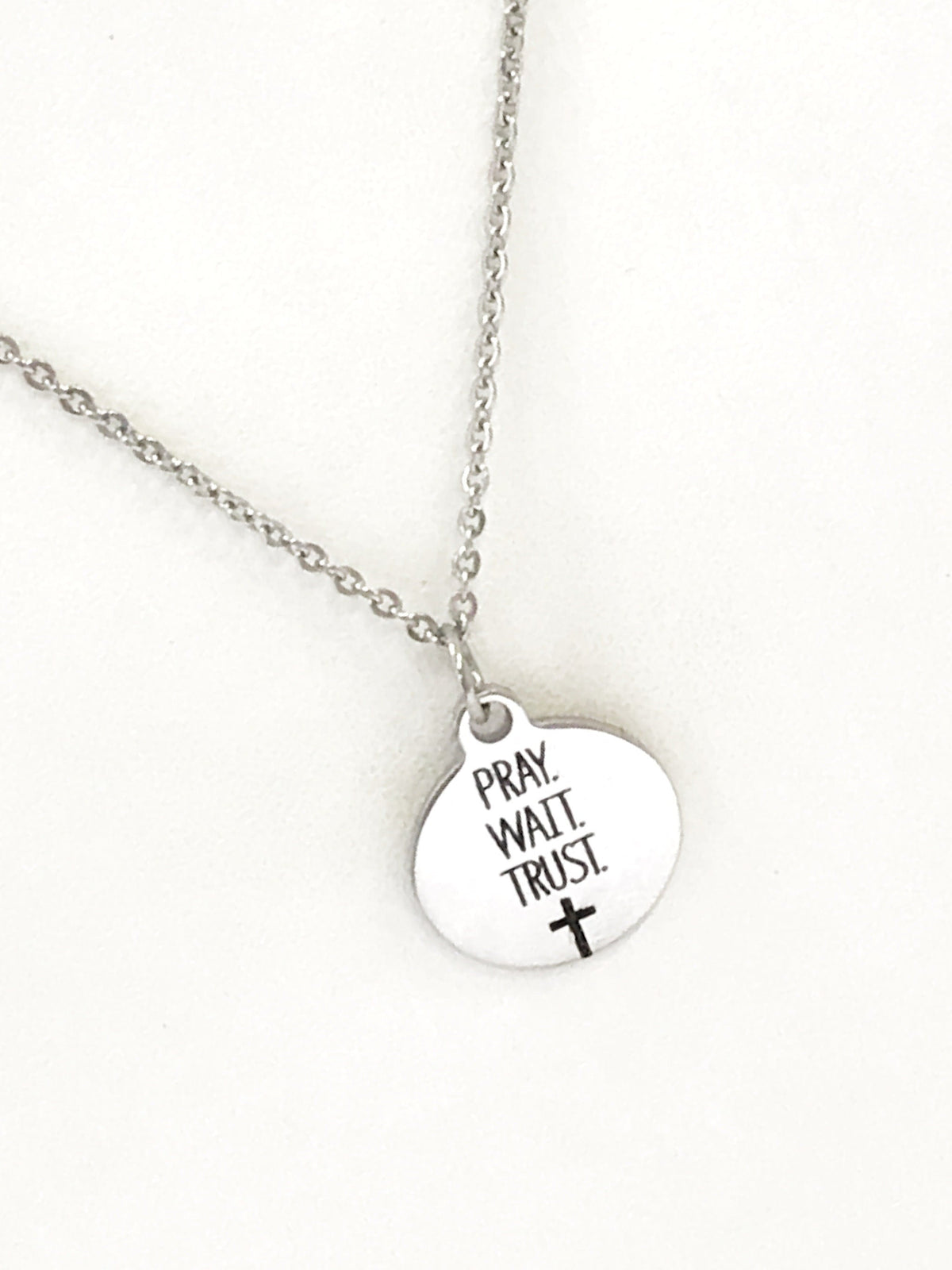 Christian Jewelry, Pray Wait Trust Necklace, Christian Necklace, Cross Jewelry, Christian Gifts, Cross Pendant, Pendant Necklace Gift