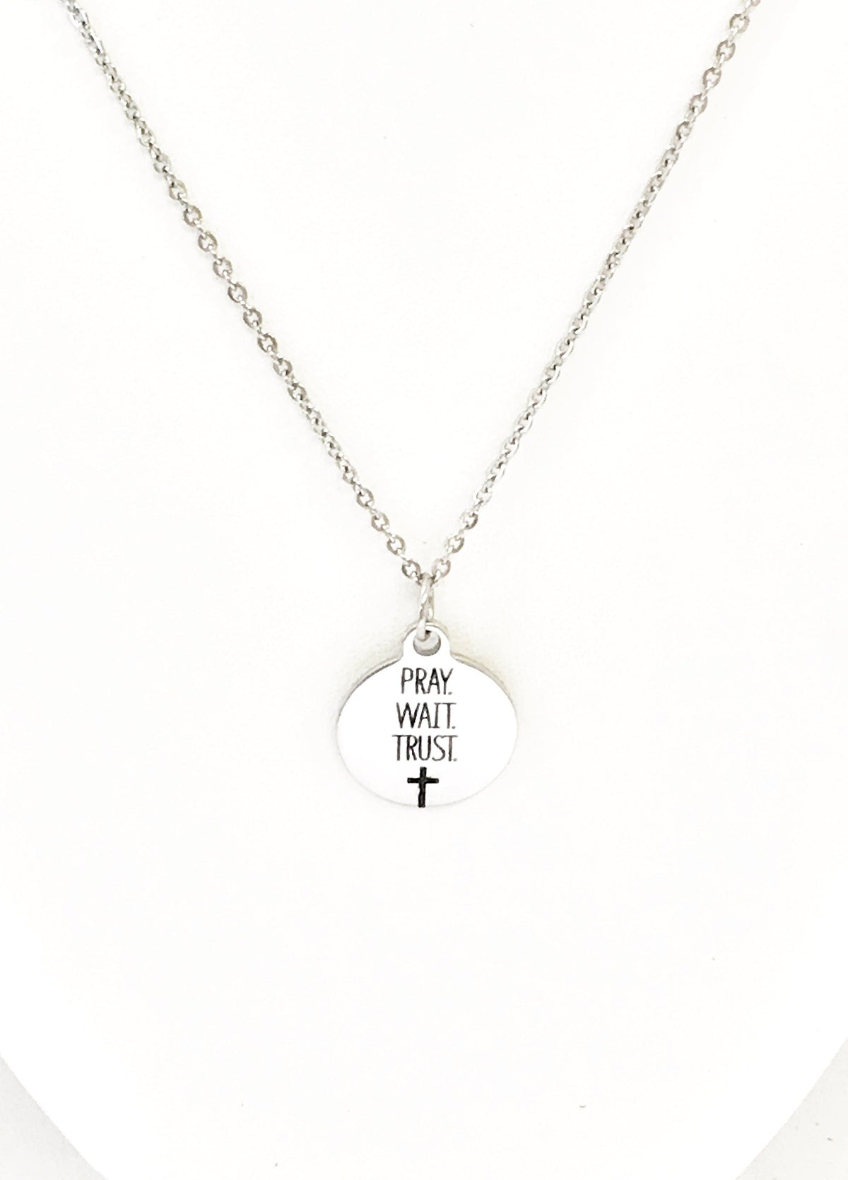 Christian Jewelry, Pray Wait Trust Necklace, Christian Necklace, Cross Jewelry, Christian Gifts, Cross Pendant, Pendant Necklace Gift
