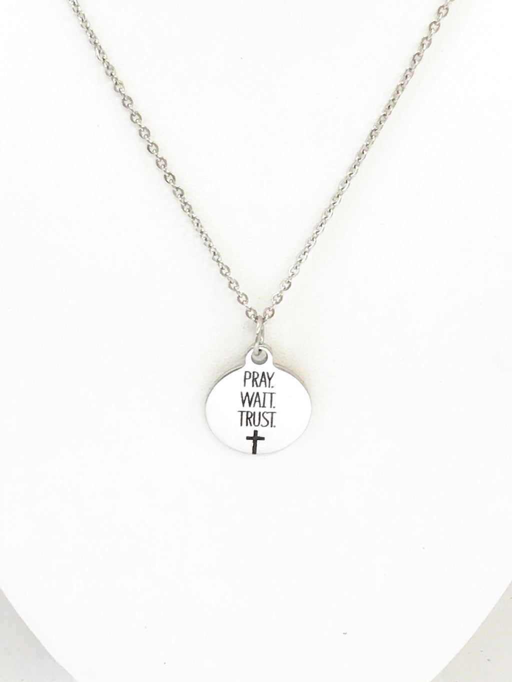 Christian Jewelry, Pray Wait Trust Necklace, Christian Necklace, Cross Jewelry, Christian Gifts, Cross Pendant, Pendant Necklace Gift