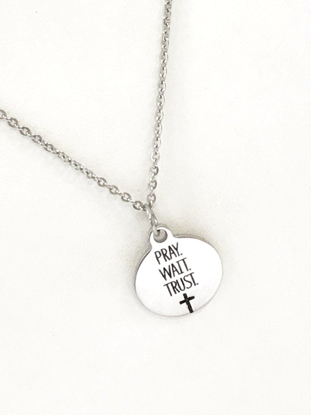Christian Jewelry, Pray Wait Trust Necklace, Christian Necklace, Scripture Jewelry, Christian Gift, Religious Jewelry, Cross Pendant Gift
