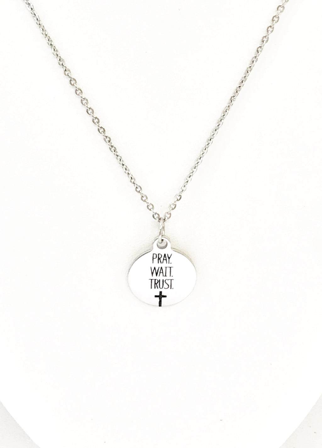 Christian Jewelry, Pray Wait Trust Necklace, Christian Necklace, Scripture Jewelry, Christian Gift, Religious Jewelry, Cross Pendant Gift