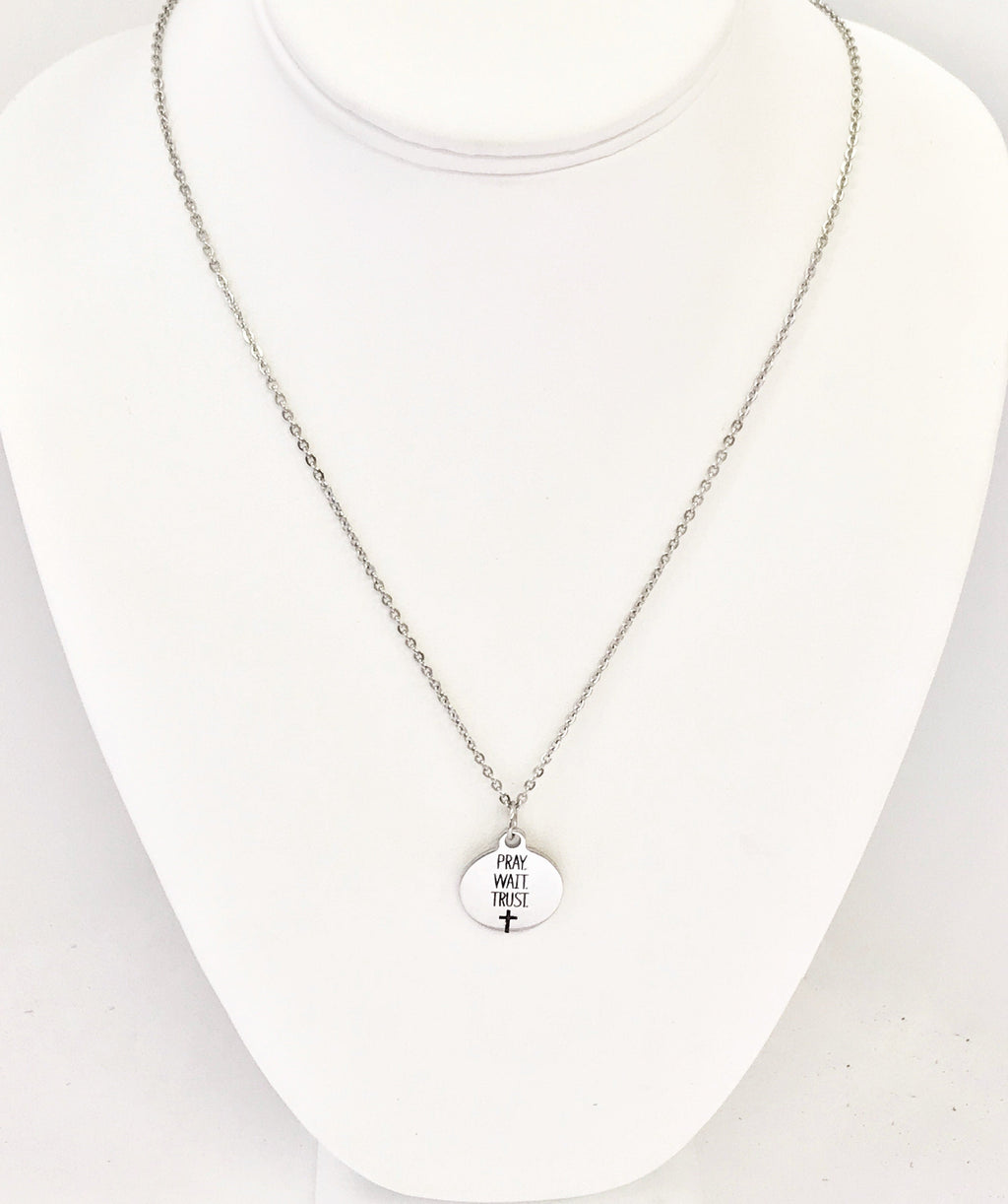Christian Jewelry, Pray Wait Trust Necklace, Christian Necklace, Cross Jewelry, Christian Gifts, Cross Pendant, Pendant Necklace Gift