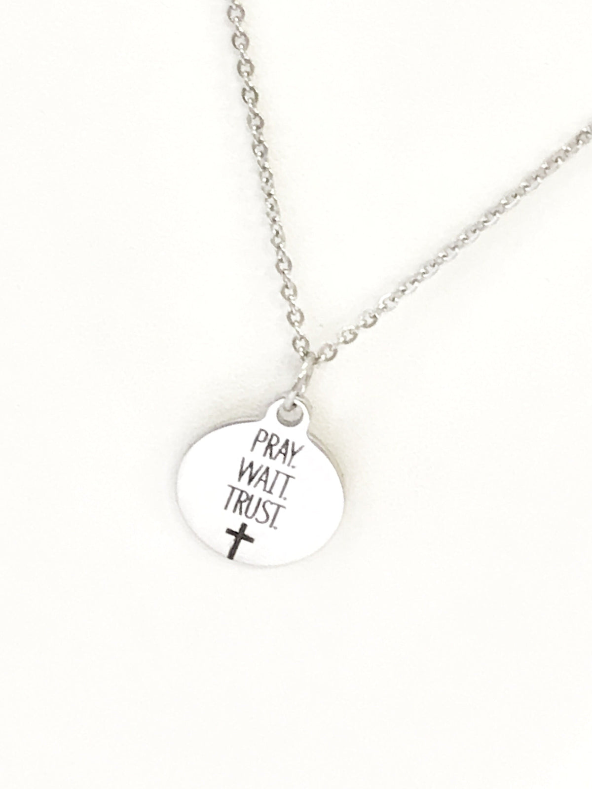 Christian Jewelry, Pray Wait Trust Necklace, Christian Necklace, Scripture Jewelry, Christian Gift, Religious Jewelry, Cross Pendant Gift
