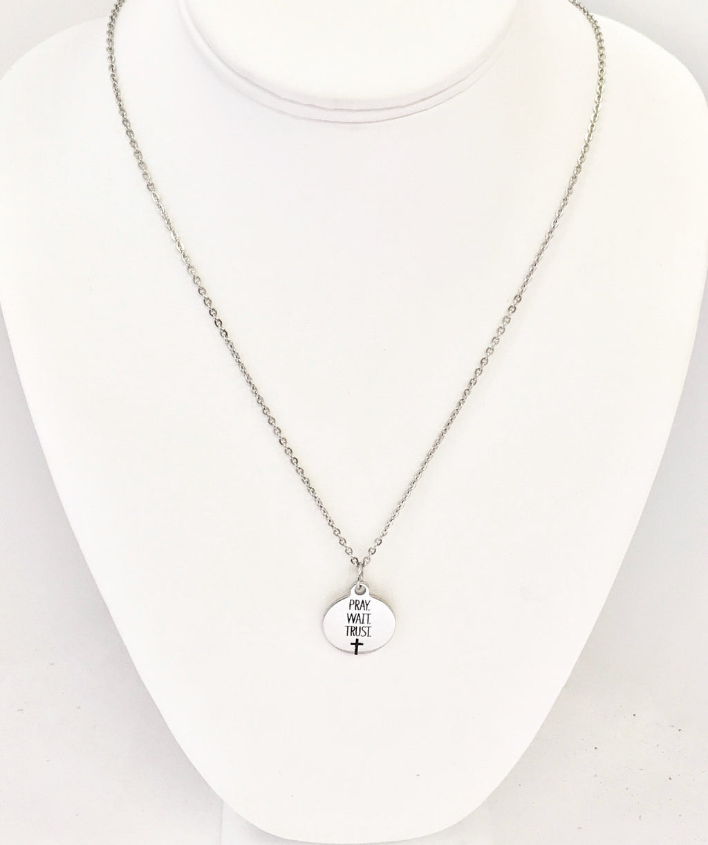 Christian Jewelry, Pray Wait Trust Necklace, Christian Necklace, Scripture Jewelry, Christian Gift, Religious Jewelry, Cross Pendant Gift