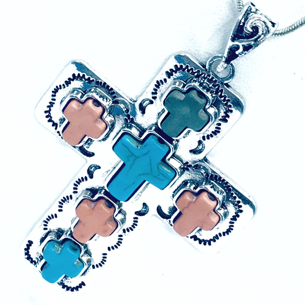 Large Cross Pendant Necklace, Southwestern Style Cross, Christian Cowgirl Style, Statement Necklace, Christian Jewelry Gift, Wife Jewelry
