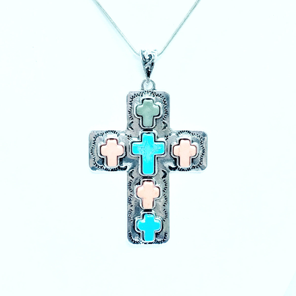 Large Cross Pendant Necklace, Southwestern Style Cross, Christian Cowgirl Style, Statement Necklace, Christian Jewelry Gift, Wife Jewelry