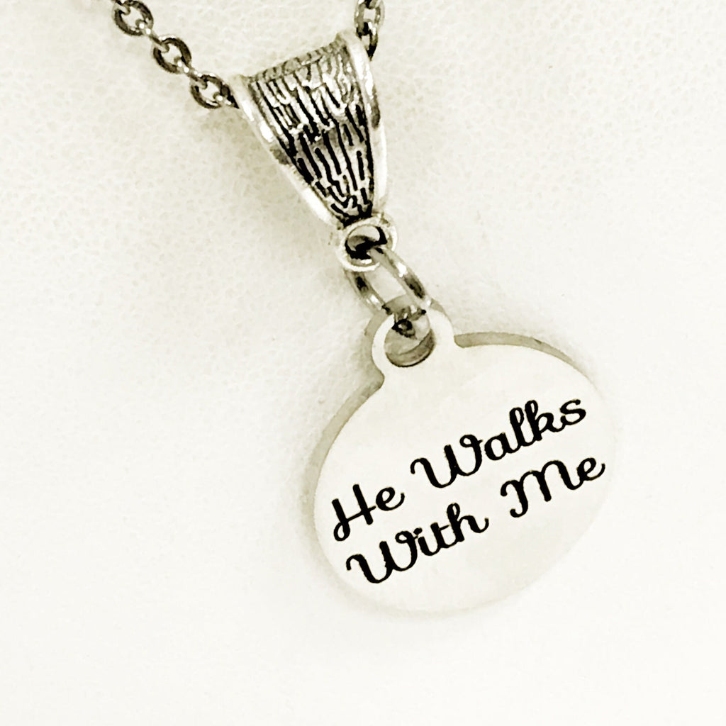 Christian Gift, He Walks With Me Necklace, Christian Jewelry, Jesus Walks With Me Gift, Daughter Gift, Sympathy Gift, Christian Woman Gift
