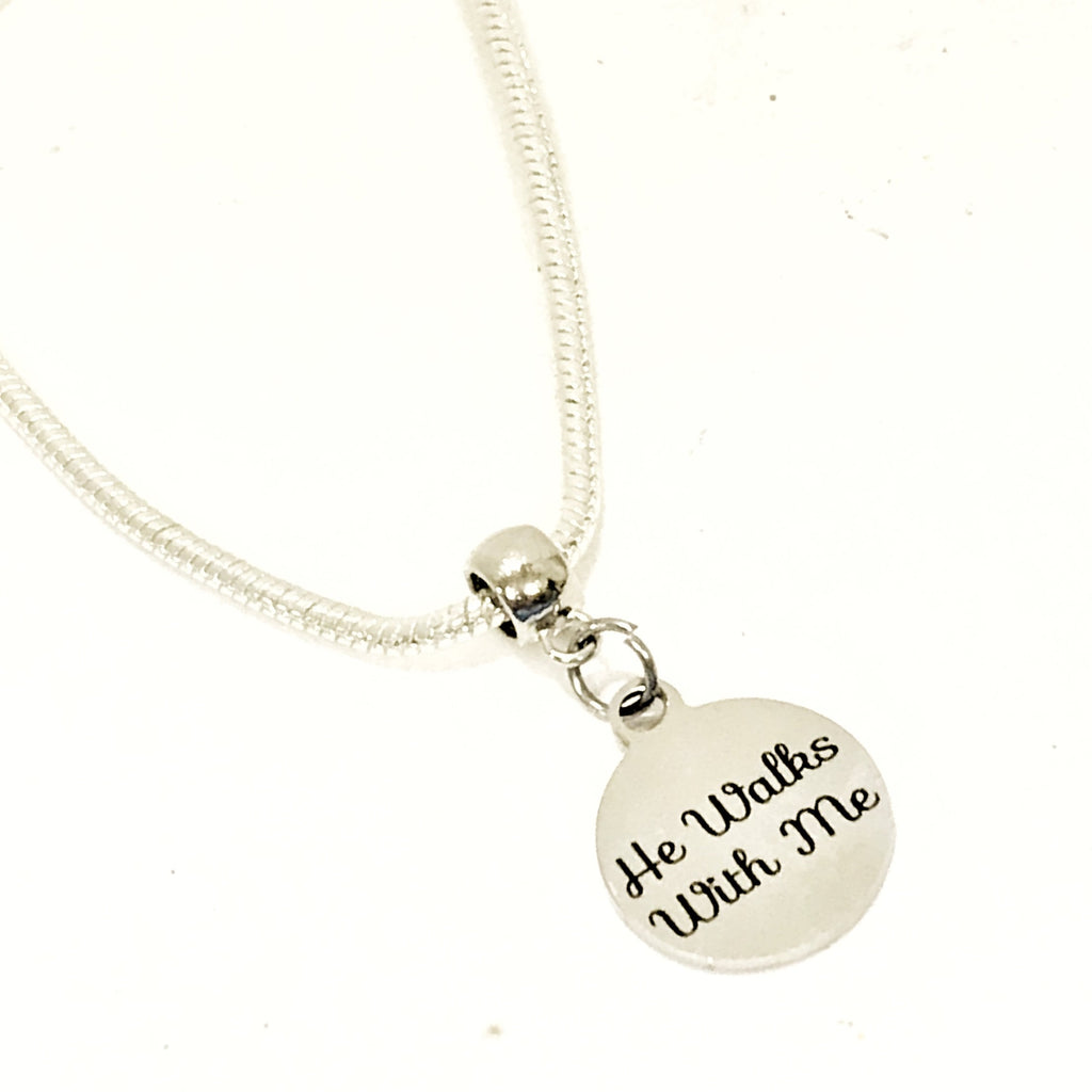 Christian Gift, He Walks With Me Bracelet, Christian Quote, Christian Jewelry, European Bracelet, Encouraging Gift, Jesus Walks With Me